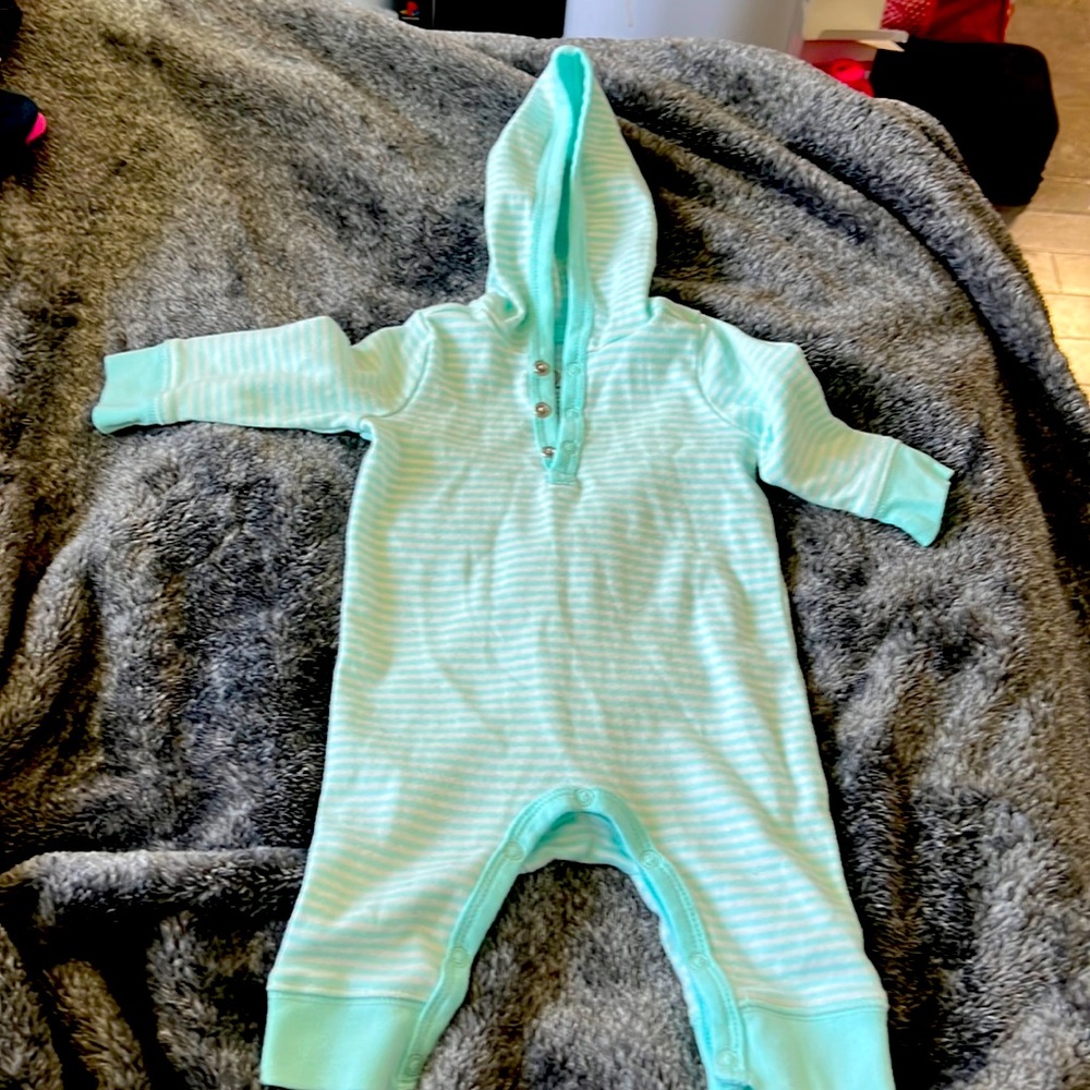 Primary 0-3 months hooded romper.